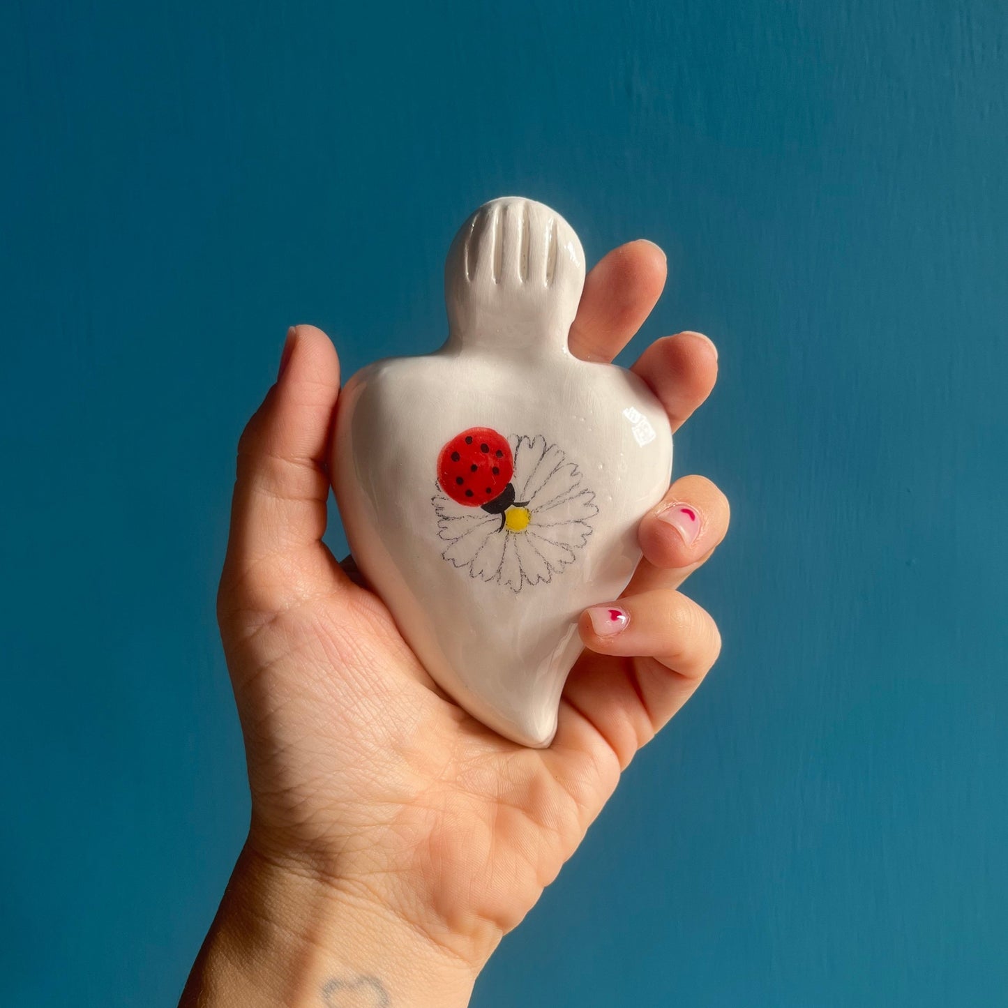 Cuoricino Ex Voto MARGHERITA+COCCINELLA {portafortuna}